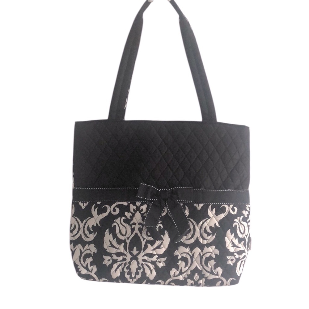 Quilted black and white tote bag